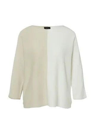s.Oliver BLACK LABEL - Feinstrickpullover mit Fledermausärmeln beige/weiß - Gr. - 34
