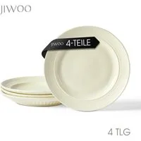 JIWOO Suppenteller 4er Ø25,4 cm, Speiseteller Frühstücksteller Salatteller Pastateller, (4 St), Keramik Hochwertiges Tellerset Beige Mikrowellen spülmaschinenfest