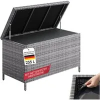 STEELSØN Aufbewahrungsbox Serion Gartenkiste aus Polyrattan (grau, 110 x 55 x 60 cm), herausnehmbare Innenplane, wetterfeste Gartenbox mit Metallgestell