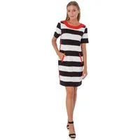 Estefania for woman Midikleid 195-5200, mit Kringeln und roter Blende 2 Eingrifftaschen und seitliche Galonstreifen