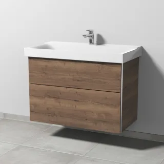 Sanipa 3way Waschtischunterbau zu Geberit Xeno2 Waschtisch mit 2 Auszügen, Eiche-Tabak BR66150