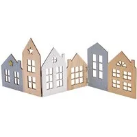 Spetebo Dekoobjekt XL Deko Häuserzeile aus Holz natur - 67 x 25 cm, Weihnachts Dorf Silhouette klappbar