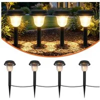 Spetebo LED Gartenleuchte Kunststoff Gehwegleuchte schwarz 4er Set mit Erdspieß kabelgebunden, 4er Set, LED fest integriert, warm weiss, Inklusive Netzstecker