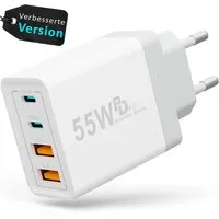 GreenHec Schnellladegerät USB-C iPhone mehrfach Handy Stecker Adapter mit Kabel USB-Ladegerät (0,00 mA, Spar-Set, 55w Quarto Charger + 1m USB-C Kabel, iPhone 17 16 15 14 13 12 iPad Pro Max Air Netzteil + 1m Ladekabel Fast)