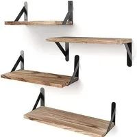 OKWISH Wandregal 4er Set Wandregale Holz Schweberegal Bücherregal Hängeregal, 10kg Tragkraft 4 Größen kombinierbar Bücherregale Wand Regale 4-tlg., Massivholz Regale Küche Wohnzimmer Schlafzimmer Pflanzen CDs Deko usw
