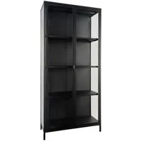 House Nordic Vitrine BRISBANE, Schwarz, Glas, Stahl, 2 Türen, 3 höhenverstellbare Einlegeböden, B 80 x H 175 x T 35 cm