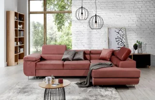 Ecksofa Schlafsofa SARRA in Stoff Monolith Rose Ottomane Rechts