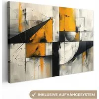 OneMillionCanvasses® Leinwandbild Gelb - Abstrakt - Modern - Formen, Fotodruck (1 St), Leinwand Bilder Klein, Wand Dekoration Aesthetic 30x20 cm