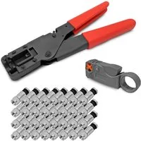 ARLI Crimpzange ARLI Kompressionszange mit F Kompressionsstecker 7 - 7,5 mm, 50-tlg., und Abisolierer TV Sat Antennen Kabel Koaxialkabel Stecker