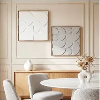 HOMCOM Wandbild mit geometrischen Mustern, Abstrakt (Wanddeko, 2 St), für Wohnzimmer, Schlafzimmer, Weiß