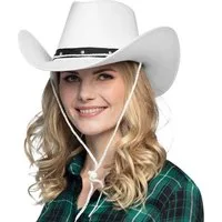 Boland Cowboy-Kostüm Cowboyhut Wichita weiß eleganter Westernhut mit Kordel Damen Herren, Klassisches Western-Design mit breiter Krempe