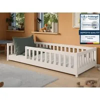 Kids Collective Kinderbett Bodenbett Bett mit Rausfallschutz & Lattenrost Montessori Bett Kinder (weitere Größen 90x200, 120x200, 140x200 cm), mit Matratze Jugendbett Einzelbett Baumwolle 80x160 cm