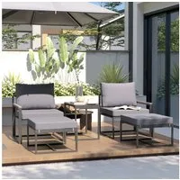 Outsunny Sitzgruppe 2 Personen, aus Stahl, mit 2 Sessel, Sitzkissen, Beistelltisch, Hocker, (Gartenmöbel-Set, 5-tlg., wetterfest Balkonmöbel-Set), Gartengarnitur für Garten, Terrasse, Balkon, Grau