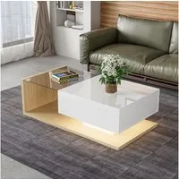 STILVORA Couchtisch Hochglanz-Beistelltisch Kaffeetisch Sofatisch mit Glas und LED-Effekt (Wohnzimmertisch, 1-St., 105*55*32,5cm), mit Glastischplatte, Schublade und 16-farbigen variablen LED-Leuchten