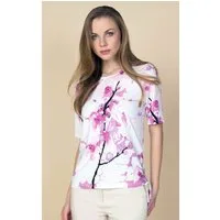 Passioni T-Shirt in Rose, mit Blumenprint und Bindebändern am Saum