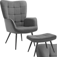 tectake Relaxsessel Polstersessel, bodenschonend, Belastbarkeit 150 kg, 72 x 76 x 100,5 (Fernsehsessel Hygge, in Feincord Anthrazit/Schwarz), gepolstert, Armlehnen und ergonomische Rückenlehne, runde Stahlbeine