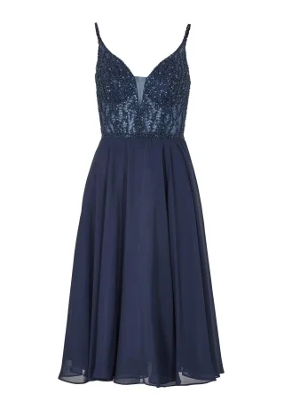 hey kyla - Cocktailkleid aus Materialmix navy - Gr. - 32