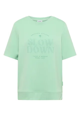CECIL - Kurzarm Sweatshirt mit Wording juicy lime - Gr. - XL