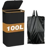 skelo Wäschekorb 160L Wäschekorb mit Deckel, Abnehmbare Wäschesack, Große Faltbare (1 St., Innentaschen + Wäschekorb), Wäschekorb für Schlafzimmer, Bad, Schlafsaal, Waschküche