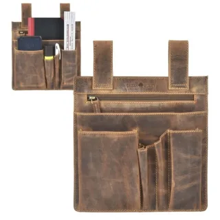 Werkzeugtasche ungefüllt mit Gürtelschlaufen aus Leder in antikbraun kompakt | Greenburry. Praktische Gürteltasche für Handwerker und Heimwerker.