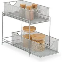 relaxdays Mehrzweckregal Küchen Organizer mit 2 Ausziehkörben, silber