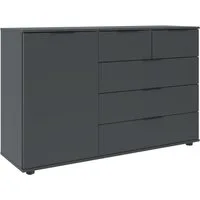 Wimex Kombikommode Tilburg, Sideboard 130x43x83cm, Made in Germany, mit schwarzen Metallgriffen, Stauraum hinter 1 Tür und in 5 Schubladen