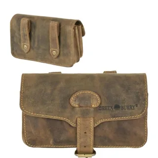 Gürteltasche Herren XL 2 Hauptfächer 16x9cm Leder antikbrau | Greenburry - ein sicherer und körpernaher Organizer für Ihr Smartphone auf Reisen.