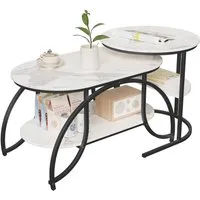 Simurq Couchtisch 2er-Set Wohnzimmertisch, Beistelltisch, Metallgestell (2er-Set), Abnehmbar, Groß: 80 x 46 x 45 cm, Klein: 52 x 52 x 51 cm