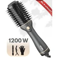 MCURO Lockenstab Warmluftbürste One-Step Haartrockner Multihaarstyler,1200 W, Ionen-Technologie reduzieren Frizz und verhindern Schäden, Föhnbürste ideal für Reisen Inkl.Haarspange*2