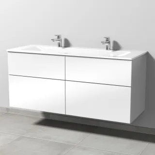 Sanipa 3way Glas-Set Glas-Doppelwaschtisch und Unterbau mit 4 Auszügen, Weiß-Glanz SF20878