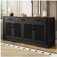 Merax Sideboard mit 3D vertikalen Rillen, Wohnzimmerschrank Schrank (1 St), Kommode mit 3 Schubladen, 4 Türen & Stauraum, 160x40x75cm