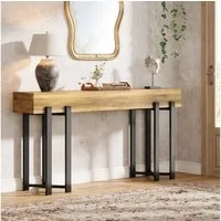 Tribesigns Konsolentisch 160x30cm Landhaus Flurtisch Eiche Optik Metallgestell