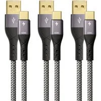 ProfiPatch ProfiPatch USB A / USB C Kabelset 60W 3A 3x2m grau Goldkontakt Textil USB-Kabel