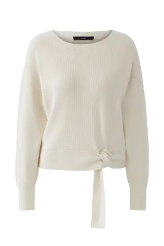 Oui - Pullover mit besonderem Knotendetail im Saum weiß - Gr. - 42