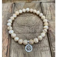 NAHLE Perlenarmband Silber Lebensbaum Perlmutt Naturstein Armband Baum des Lebens Armband (inkl. Schmuckbox), mit Lebensbaum Anhänger aus 925 Sterling Silber