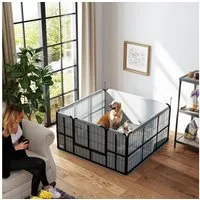 PawHut Laufgitter Wurfbox mit waschbarer Wurfunterlage, winddichtem Oxford-Gewebe, Tür (Wurfkiste für Welpen, 1-tlg), für mittelgroße große Hunde, 122 x 122 x 60 cm Schwarz