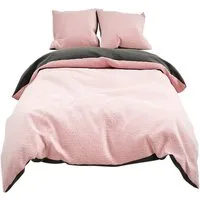 Visaggio Bettwäsche Winter Teddy Plüsch, Fleece, 3 teilig, Flauschig warmes Cashmere Touch, Einfarbig Wende