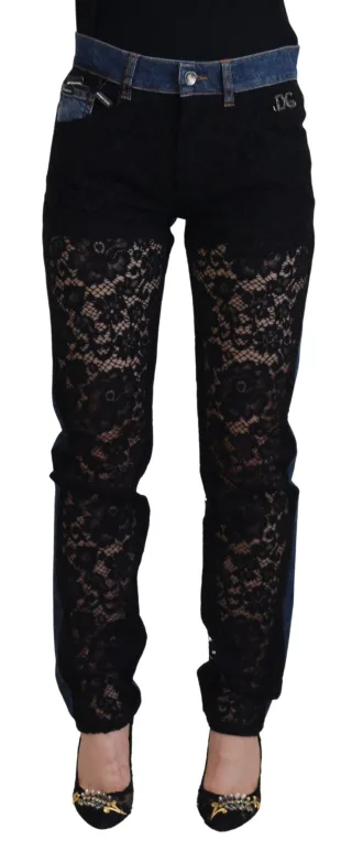 Spitzen-Einsatz Denim-Jeans Modellpan74208
