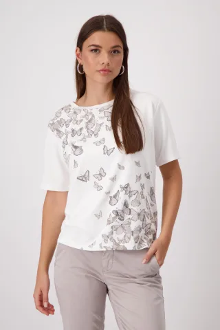 monari - T-Shirt mit Schmetterlingsprint off-white - Gr. - 36