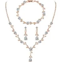 LuxusKollektion Schmuckset Schmuckset Hochzeit Silber 925 Halskette Zirkonia Ohrringe Roségold