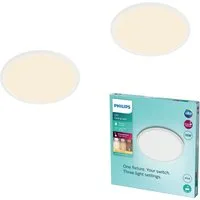 Philips LED Deckenleuchte Multipack 2x Superslim 3-in-1 CL550 15W IP44 1300lm 2700K, weiß, Dimmfunktion, Memoryfunktion, dimmbar über Fernbedienung, mehrere Helligkeitsstufen, LED wechselbar, Warmweiß, SceneSwitch
