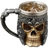 Geschenkehöhle Bierkrug 3D Totenkopf Tasse aus Edelstahl - Wikinger Skull Head Schädel Becher, 400 ml purer Genuss – ob eisgekühlt oder feurig heiß