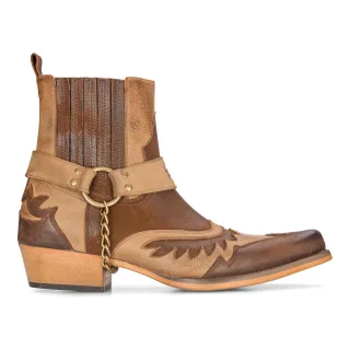 Herren-Cowboy-Stiefeletten aus Leder, braun, kubanischer Biker, Winklepickers, Western Country