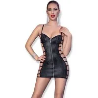Chilirose Minikleid Kunstleder-Minikleid schwarz mit Schlangenmuster (2-tlg)