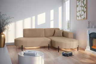 Ecksofa Designersofa VALENCIA XS in Stoff Noel Beige Ottomane Rechts