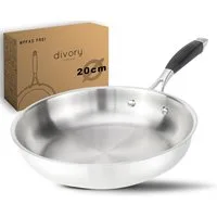 divory Bratpfanne PURA für Alle Herdarten, Unbeschichtete große Induktionspfanne, Edelstahl (Ergonomischer Griff, Spülmaschinen geeignet)