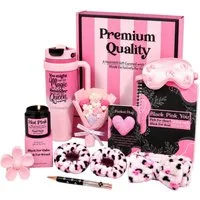 Fyrove Pflege-Geschenkbox Premium Geschenkset für Frauen,Wellness & Self Care Geschenkbox Set mit 40oz Thermobecher, Duftkerze, Schlafmaske, Notizbuch & Accessoires – Perfektes Geschenk für Damen, 12-tlg., Weihnachten & Valentinstag,Self Care Box Fra
