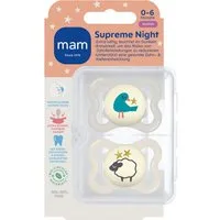 MAM Schnuller Supreme Night Silikon Leuchtschnuller Symmetrisch, Extra dünner Symmetrischer Sauger