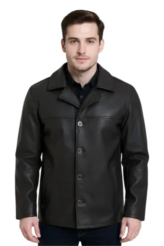 Schwarze Herren-Blazerjacke aus italienischem Leder mit 4 Knöpfen – Gladstone