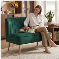 HOMCOM 2-Sitzer Sitzmöbel, Loungesofa, aus Holz, Samtartiges Polyster, Schaumstoff, Doppelsofa 1 Teile, für Wohnzimmer, Schlafzimmer, 117 x 56,5 x 77 cm, Dunkelgrün
